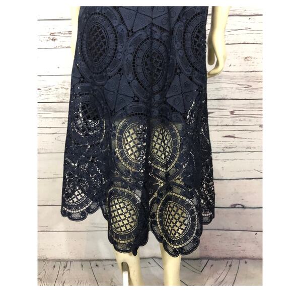 Tracy Reese Navy Surplice sleevless scalloped Lace Embroidered Dress size 4 - Picture 11 of 12